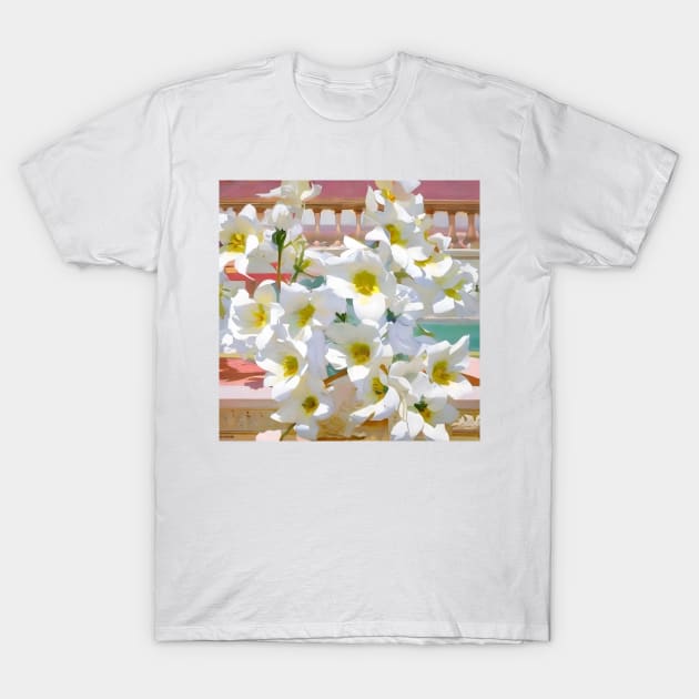 White Blossoms on a Porch T-Shirt by DANAROPER